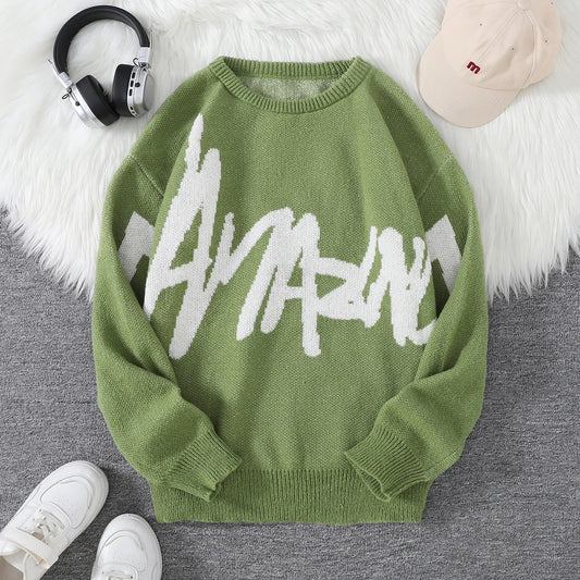 Graffiti Knit Sweater – Contrast Color Street Style