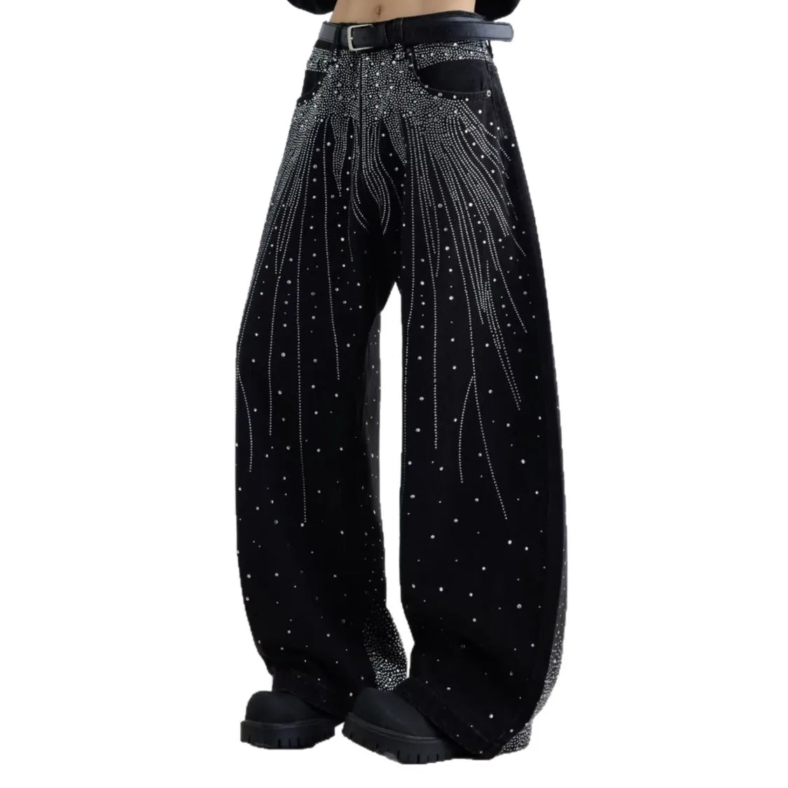 Rhinestone Star Jeans – High Waist Retro Style