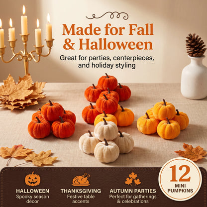 Velvet Pumpkin Set — 12 Autumn Accents