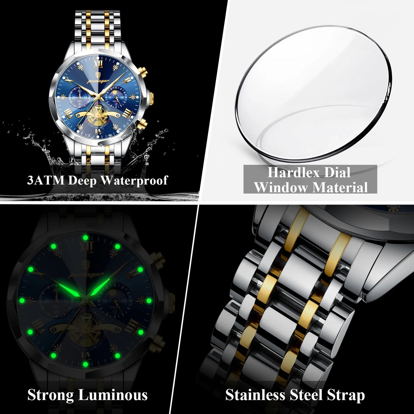 Luminous Chronograph Man Wristwatch Stainless Steel Quartz