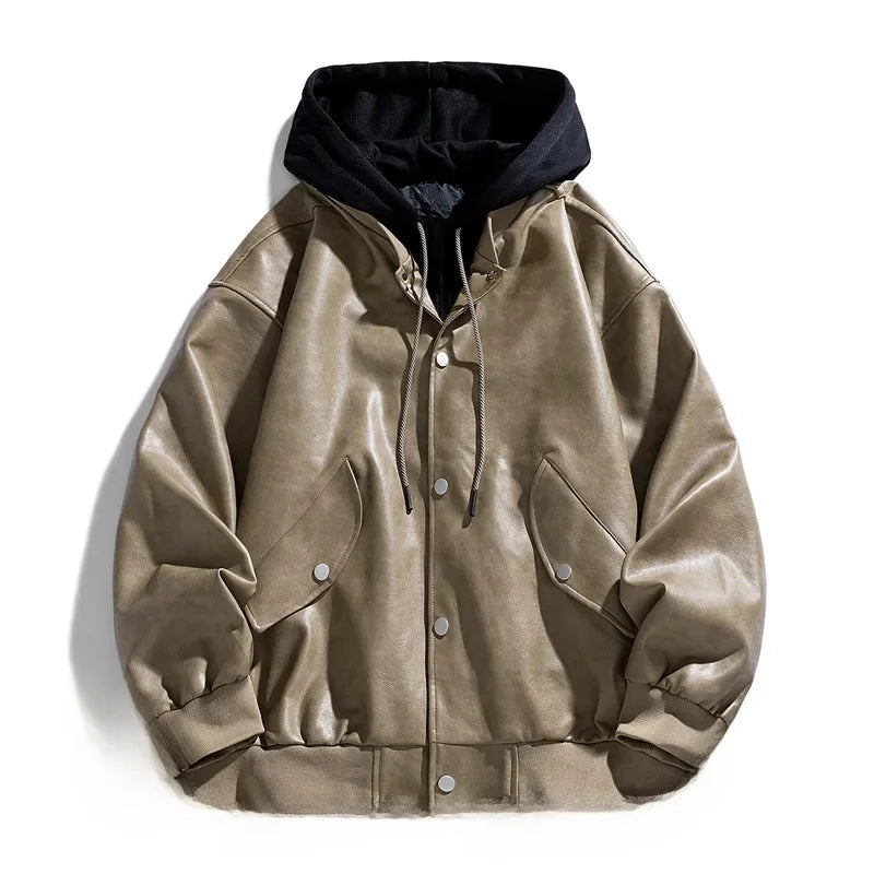 Hooded PU Moto Jacket