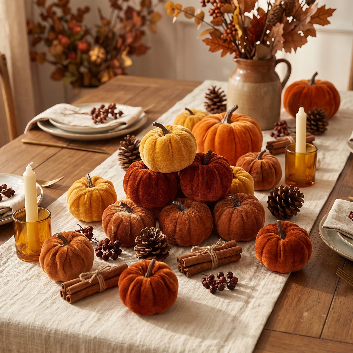 Velvet Pumpkin Set — 12 Autumn Accents
