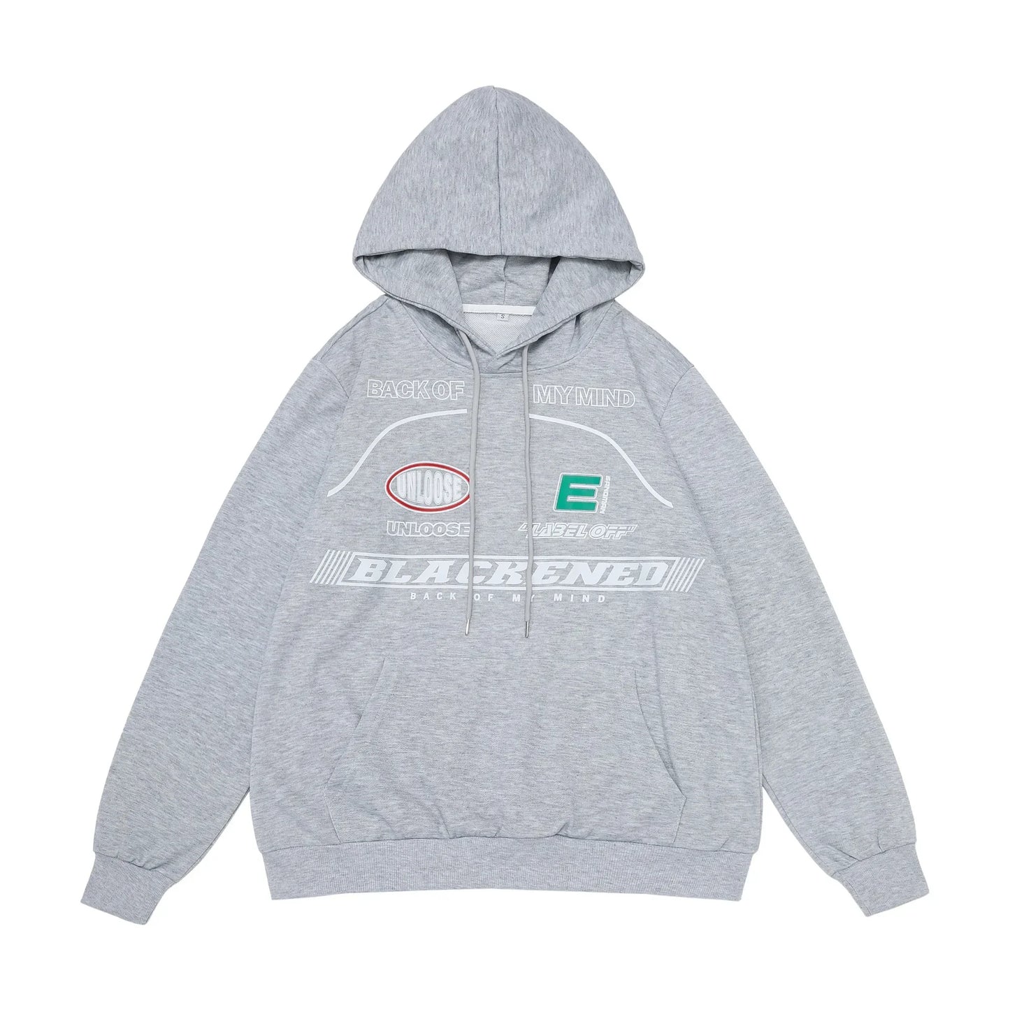 Printed Hoodie – Light Grey Loose Fit Streetwear