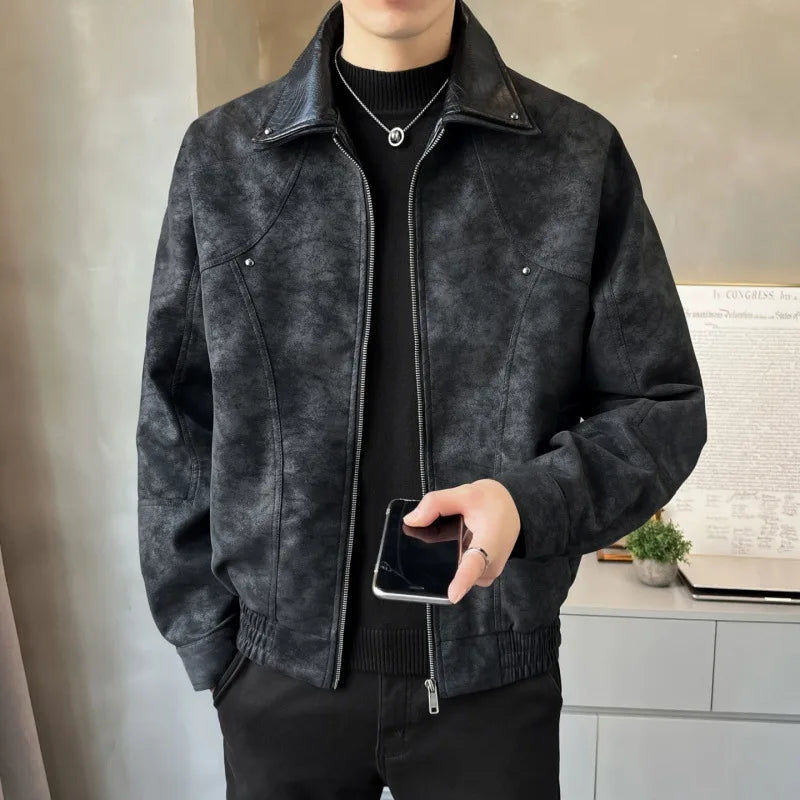 Leather Jacket Turn-down Collar