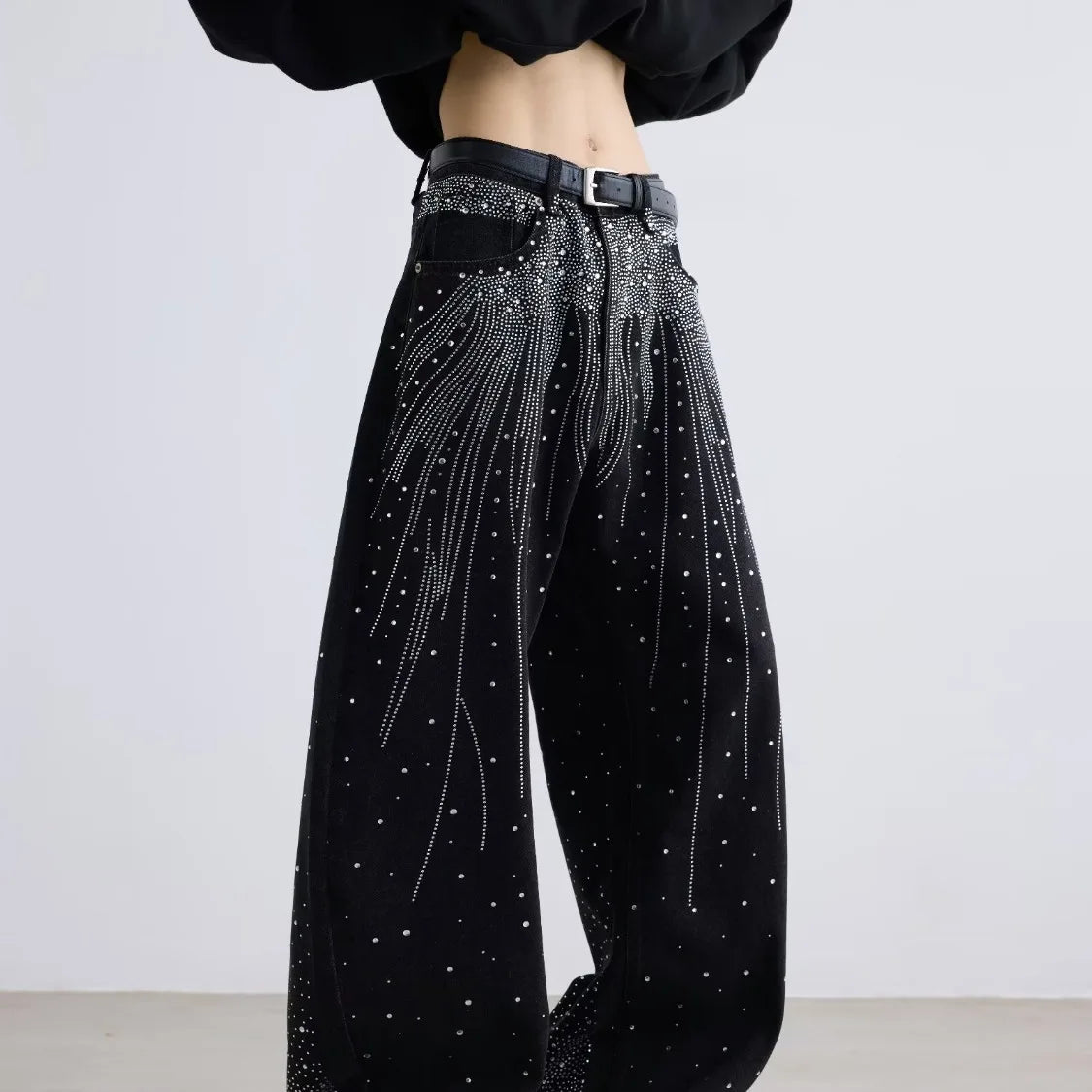 Rhinestone Star Jeans – High Waist Retro Style