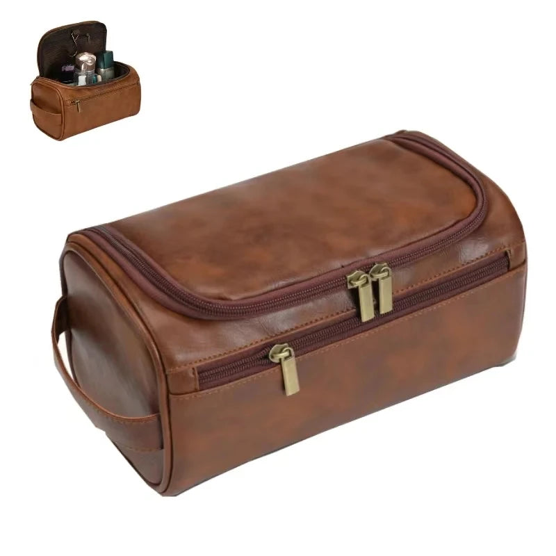 Premium Leather Dopp Kit — Toiletry & Cosmetic Travel Bag