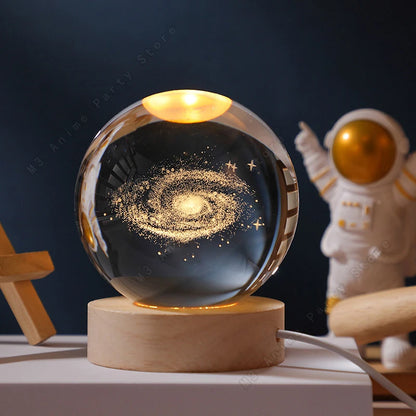 Aura Crystal Ball Night Light — Moon, Saturn & Galaxy