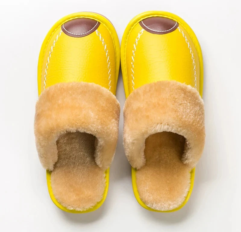 Velvet-Lined Leather House Slippers