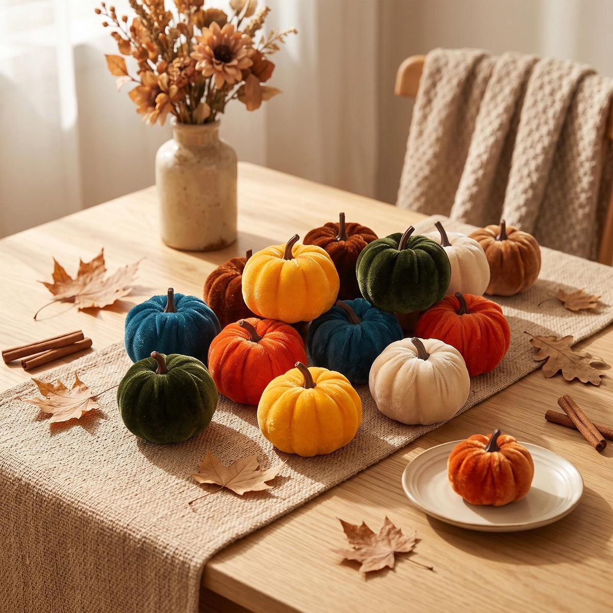 Velvet Pumpkin Set — 12 Autumn Accents