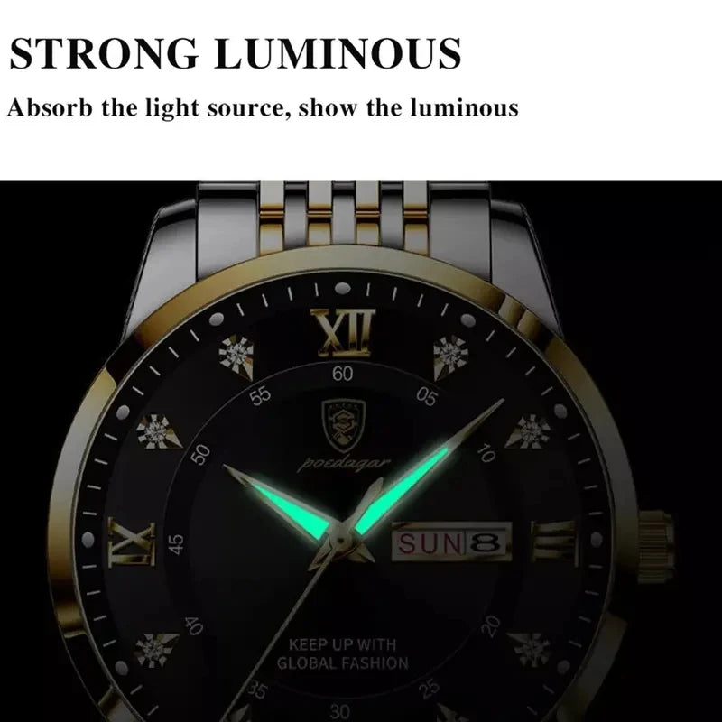 Luminous Stainless Steel Quartz Man Wristwatch