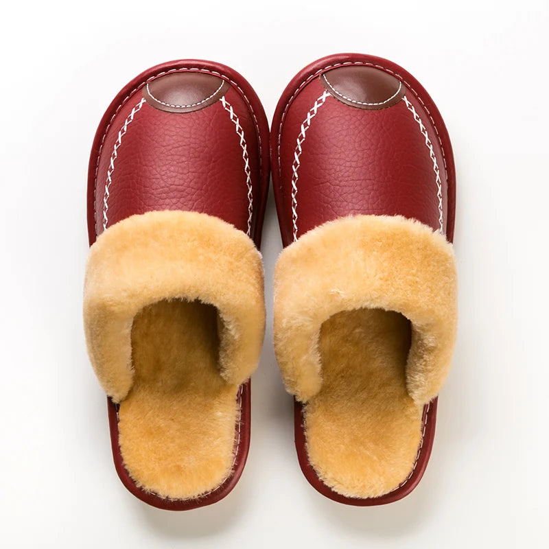 Velvet-Lined Leather House Slippers