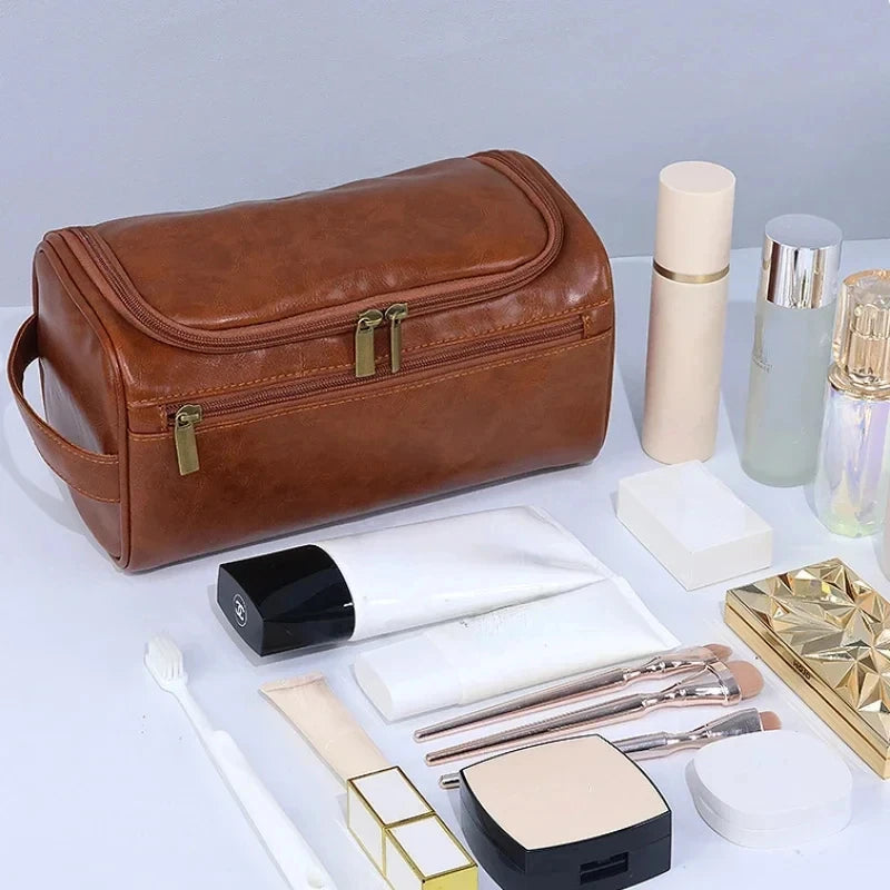 Premium Leather Dopp Kit — Toiletry & Cosmetic Travel Bag