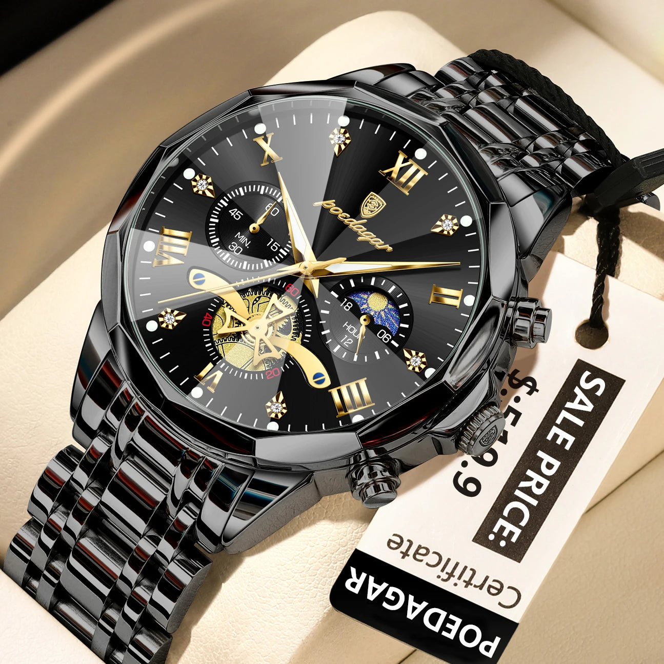 Luminous Chronograph Man Wristwatch Stainless Steel Quartz