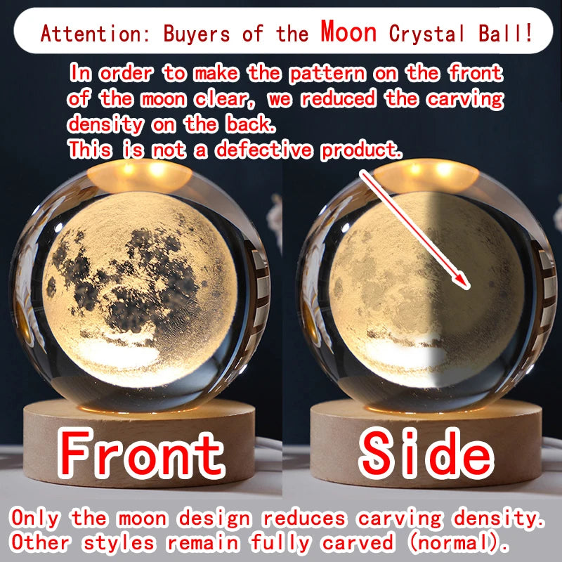 Aura Crystal Ball Night Light — Moon, Saturn & Galaxy
