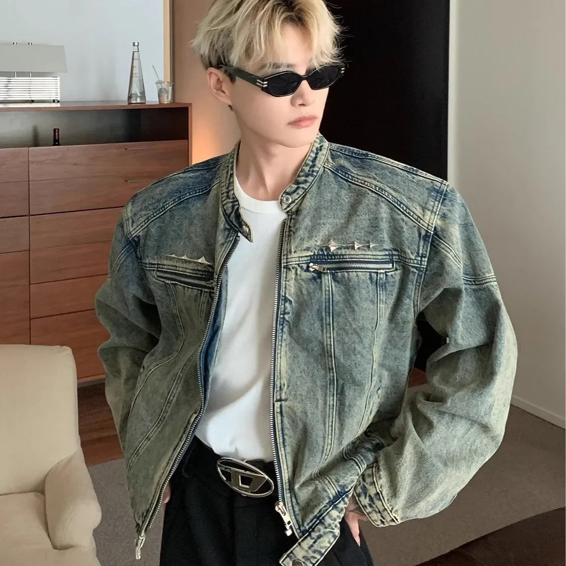 Washed Denim Jacket Retro Style