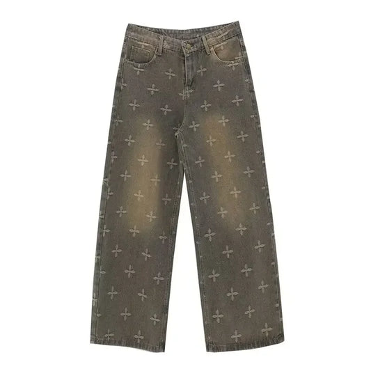 Retro Distressed Jeans – High Waist Wide Leg