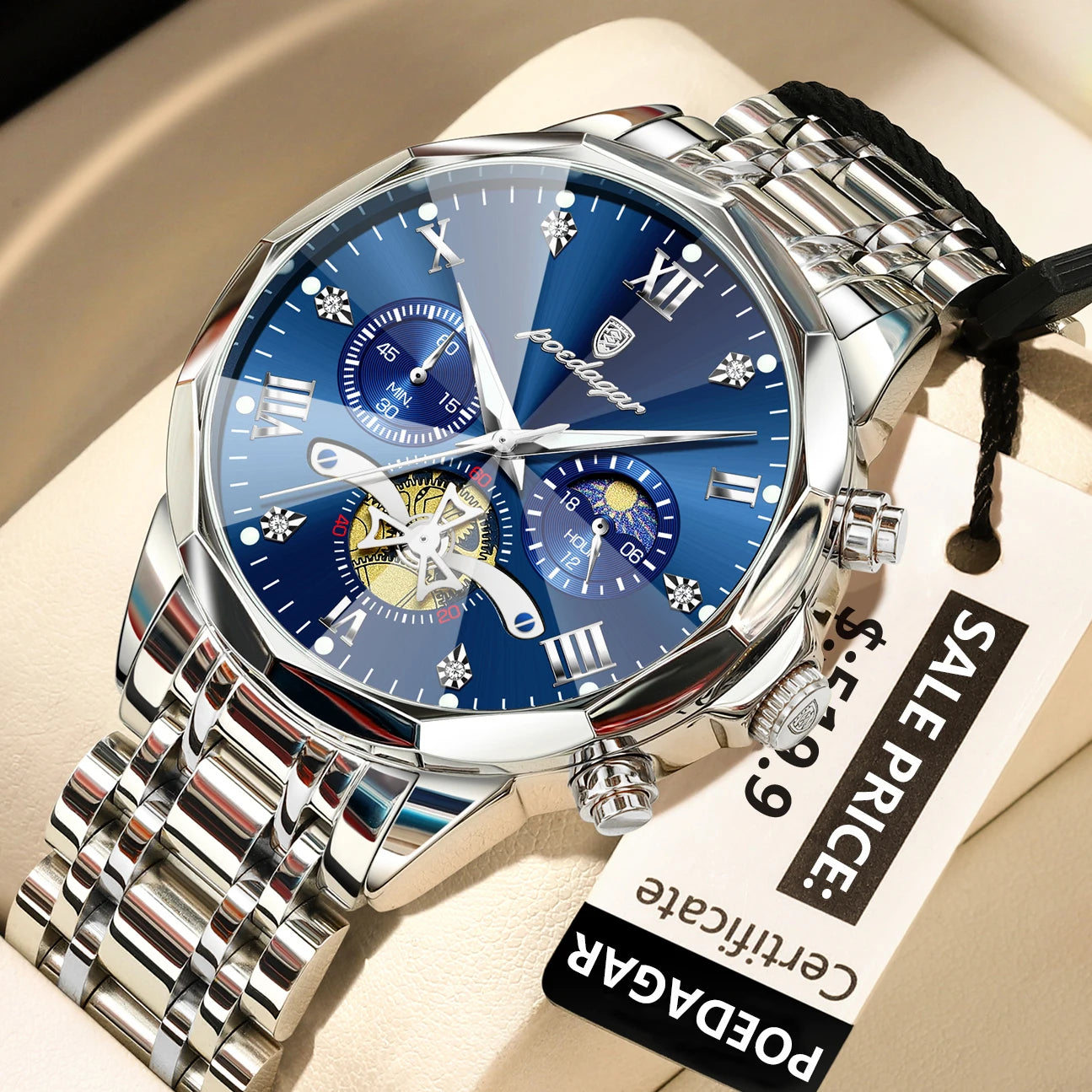 Luminous Chronograph Man Wristwatch Stainless Steel Quartz