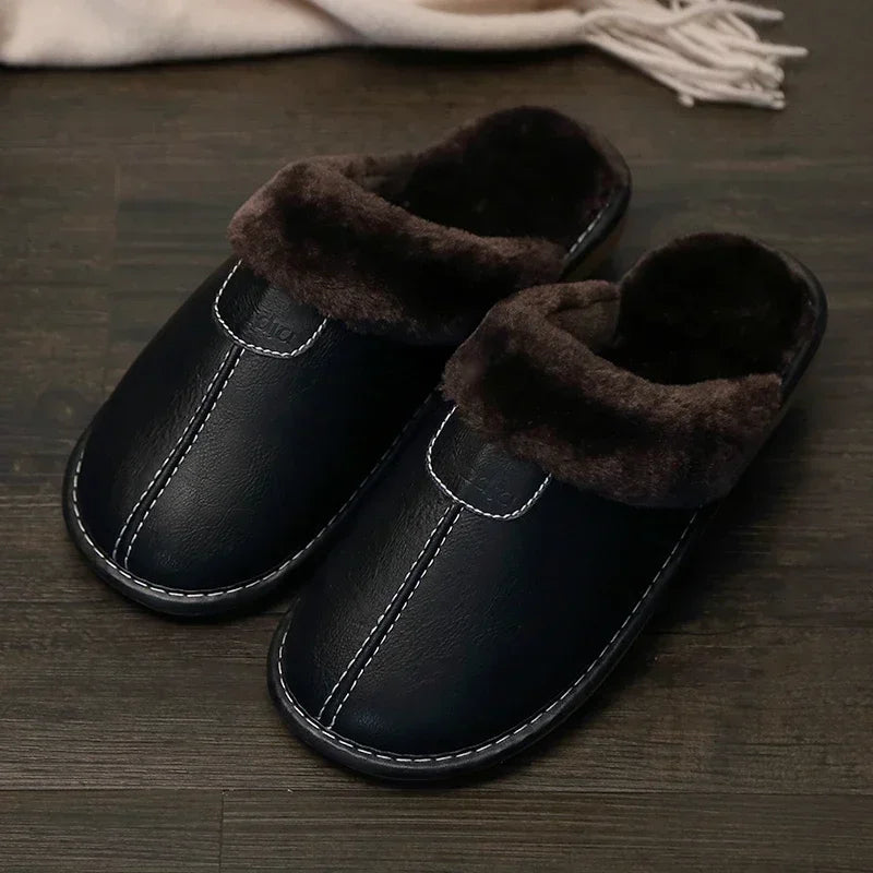 Velvet-Lined Leather House Slippers