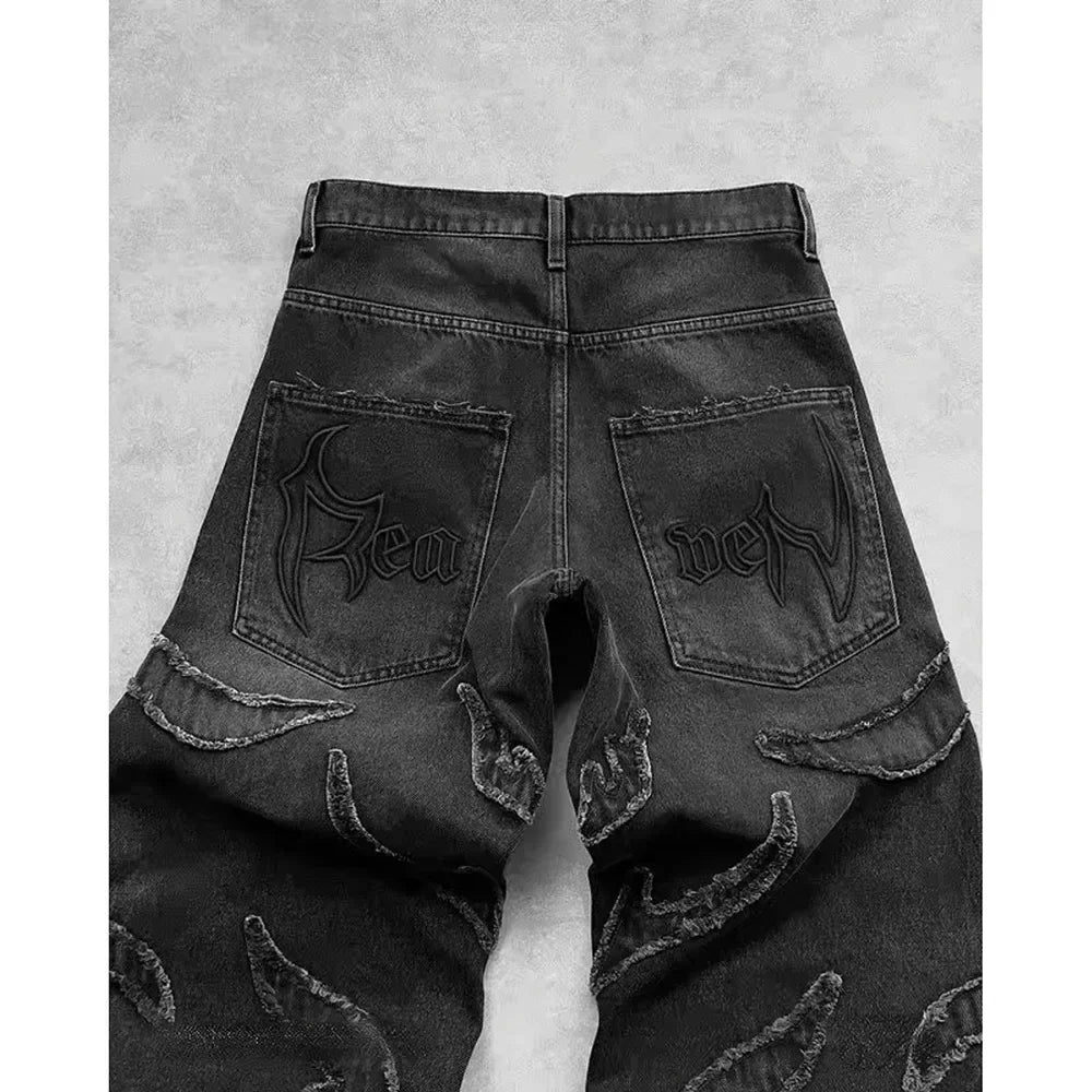 Vintage Patchwork Jeans – Washed Straight-Leg Style