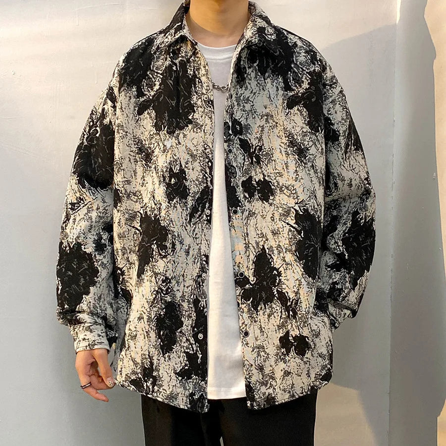 Korean Floral Knit Shirt Jacket