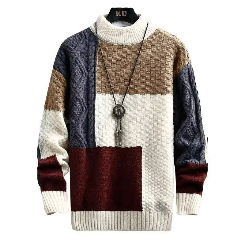 Korean Patchwork Knit Pullover