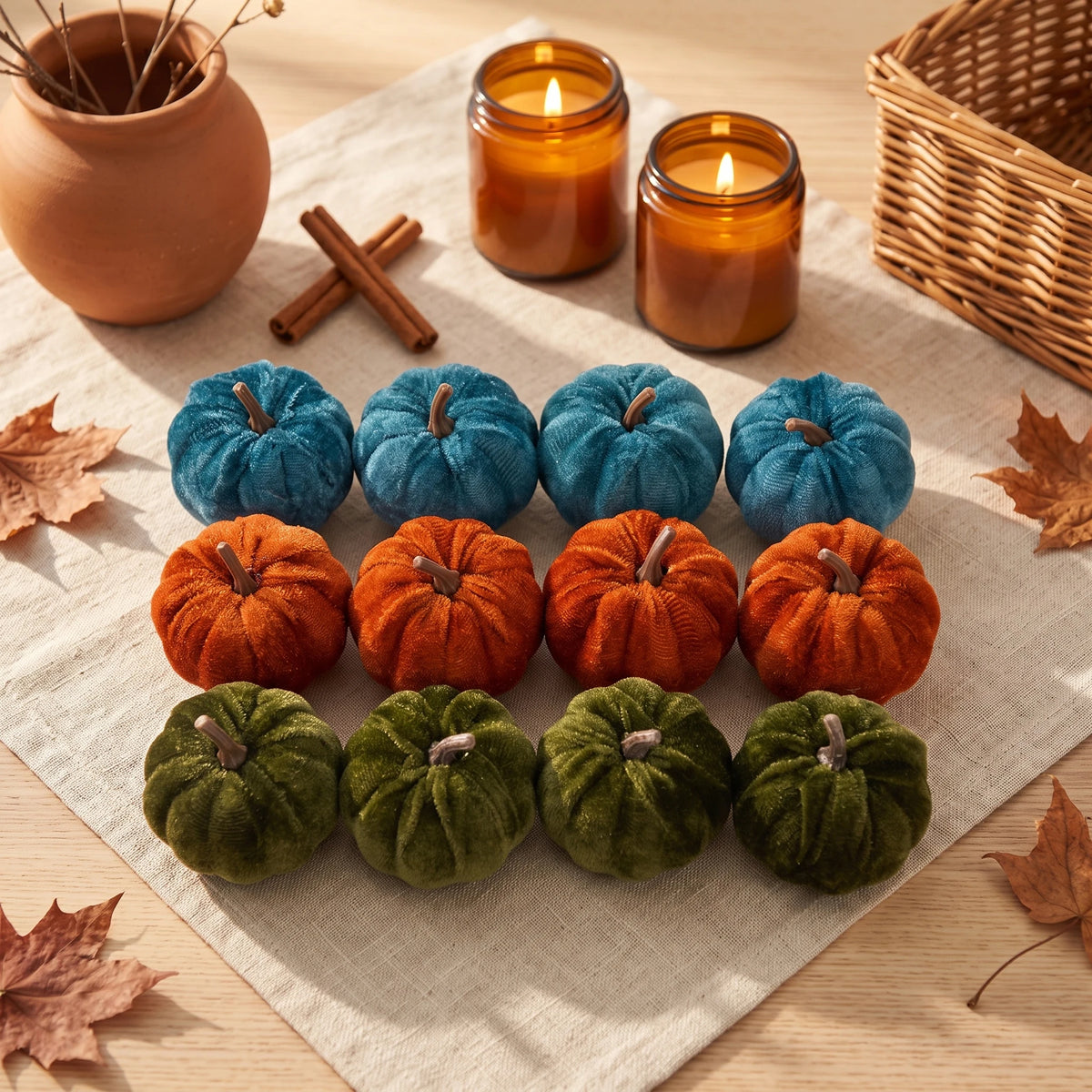 Velvet Pumpkin Set — 12 Autumn Accents