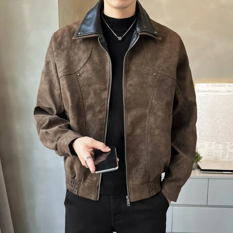 Leather Jacket Turn-down Collar