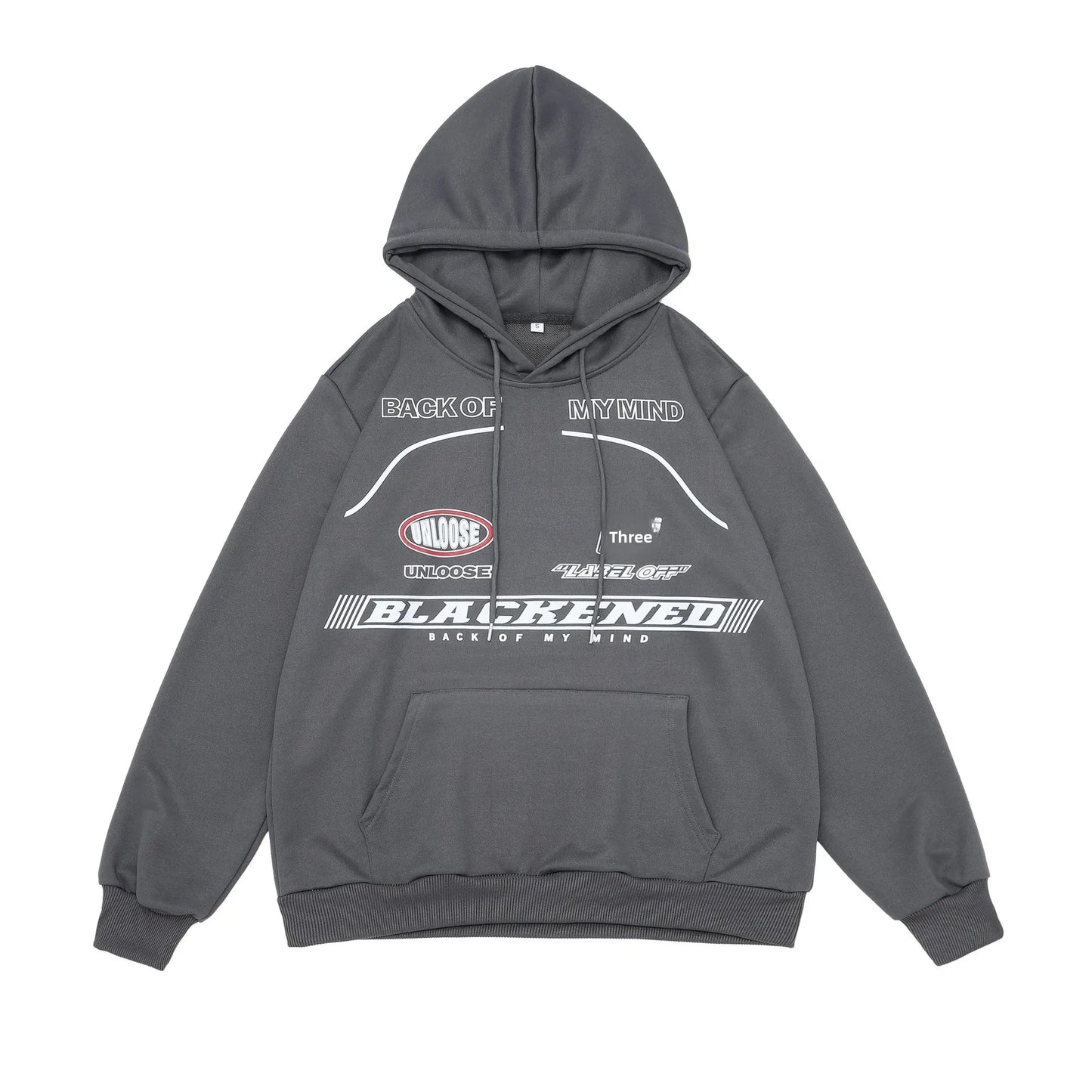 Printed Hoodie – Light Grey Loose Fit Streetwear