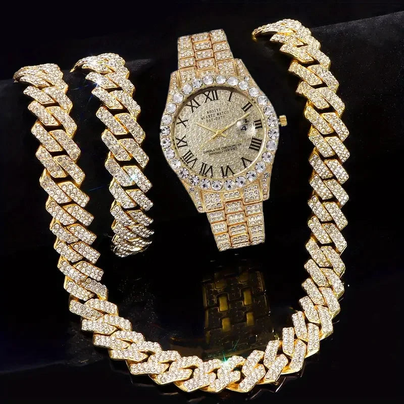 3-Piece Iced Out Cuban Chain Jewelry Set