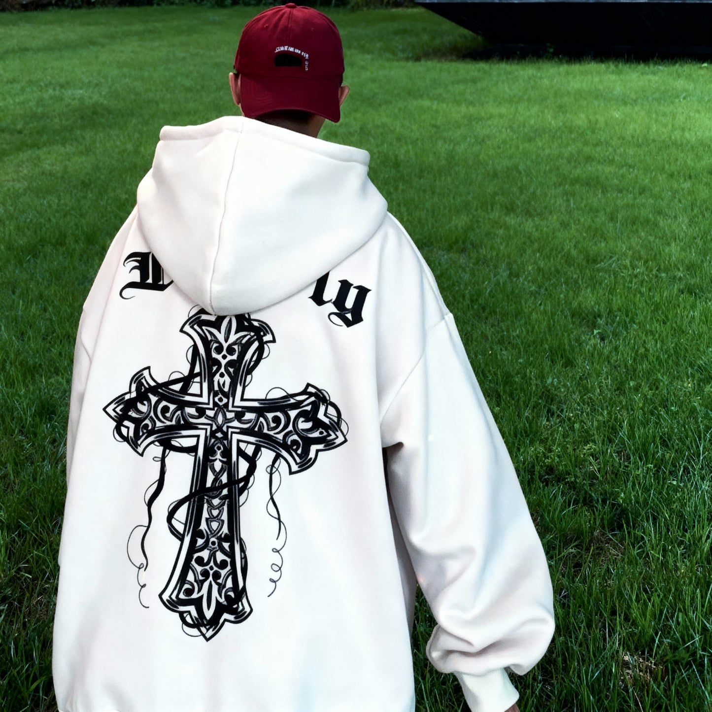 Cross Print Hoodie – Retro High Street Streetwear