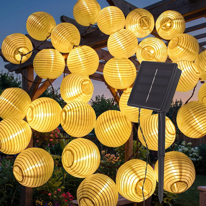 Solar lantern lights on a pergola (styled photo)