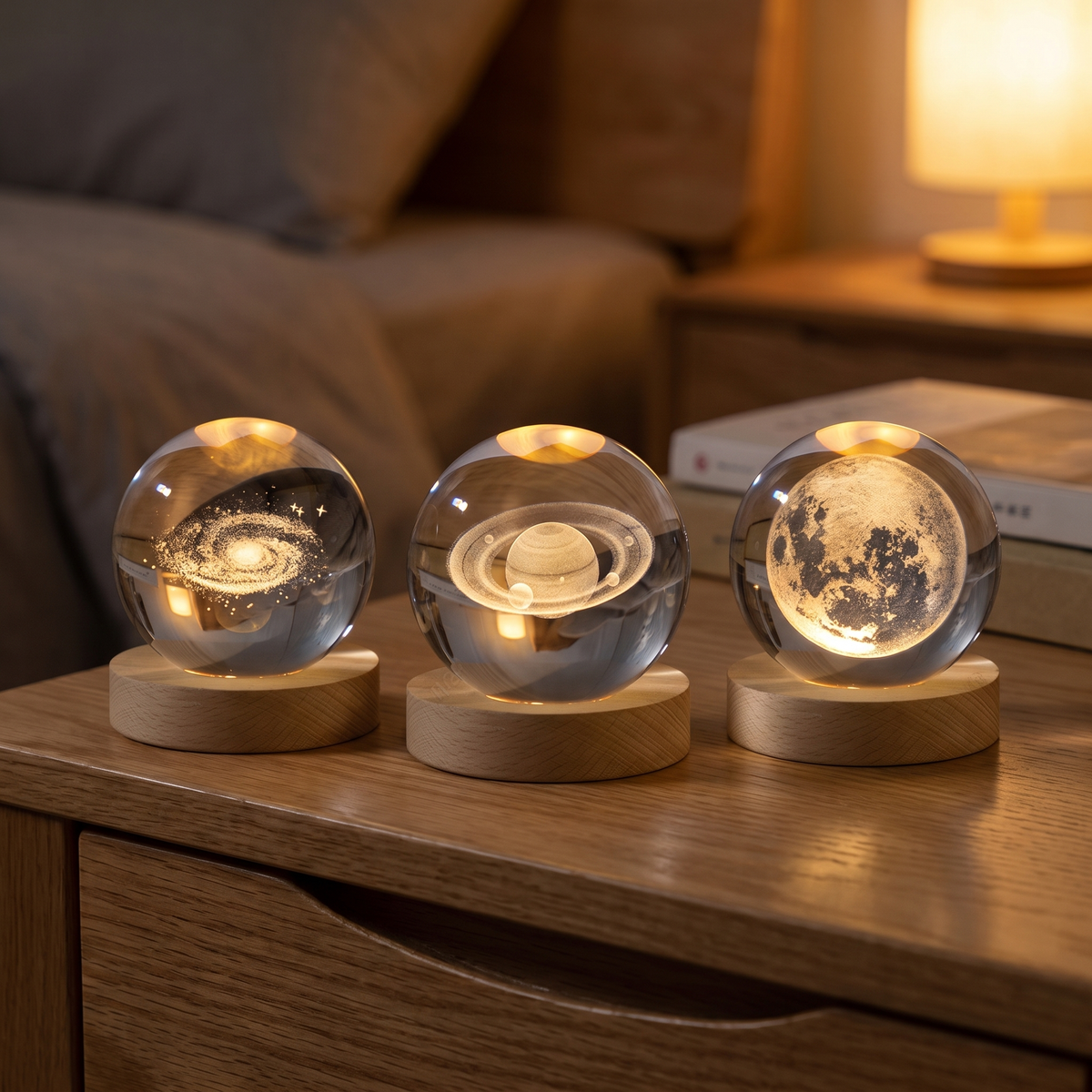Veilleuse boule de cristal Aura — Lune, Saturne et Galaxie