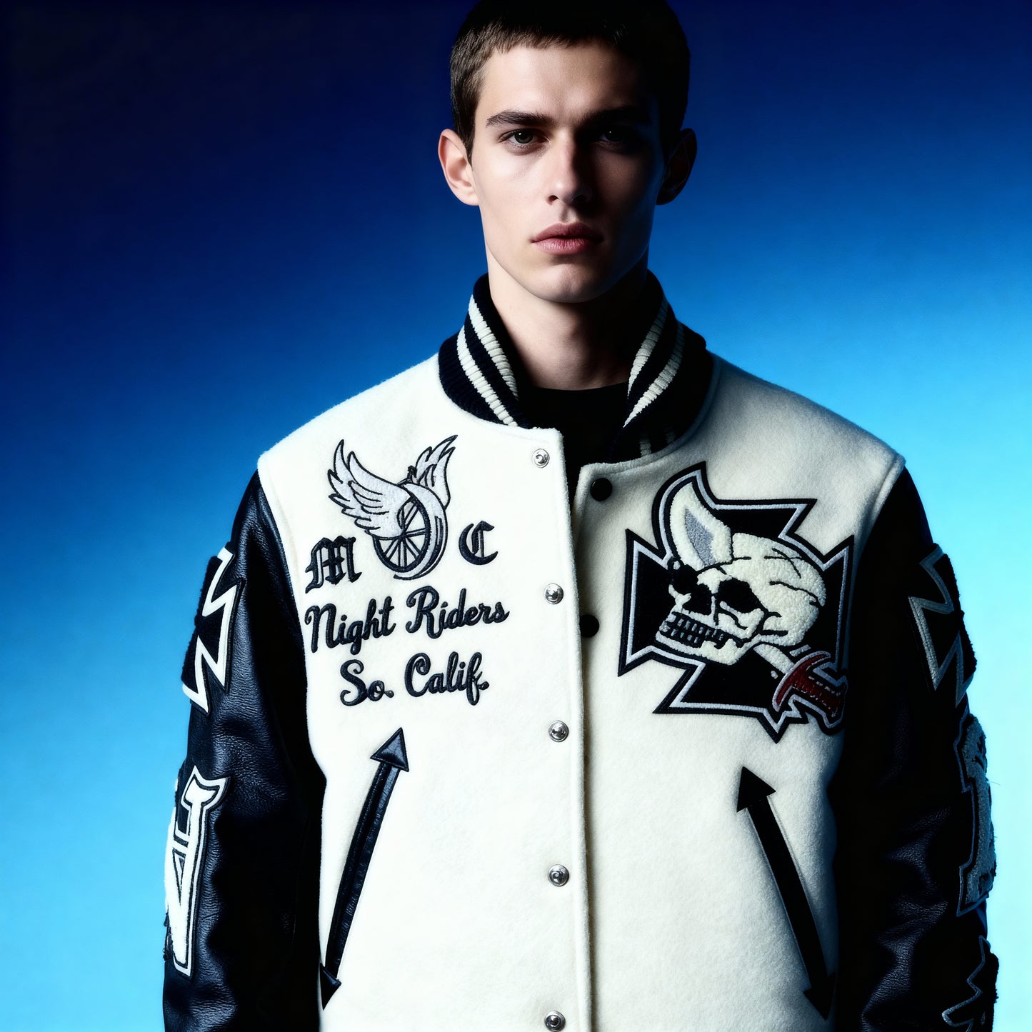 Retro Skull Embroidered Baseball Jacket