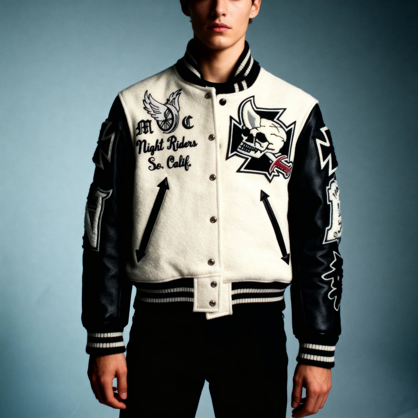 Retro Skull Embroidered Baseball Jacket