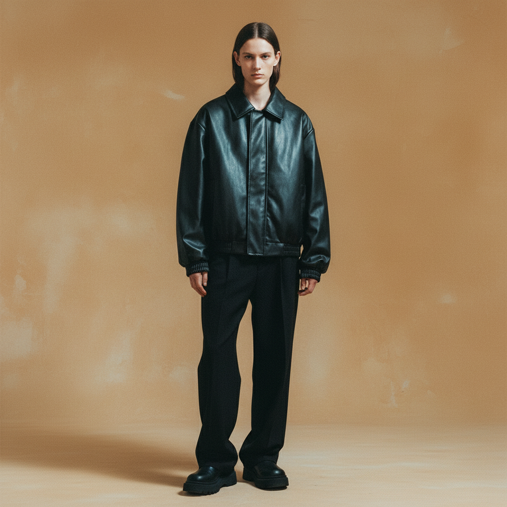 High-End Street Leather Jacket – Padded Shoulder Fit