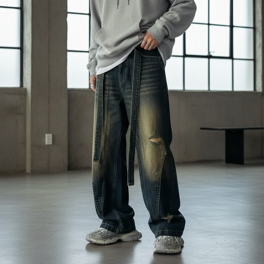 Patchwork Denim Jeans – Retro High Street Style