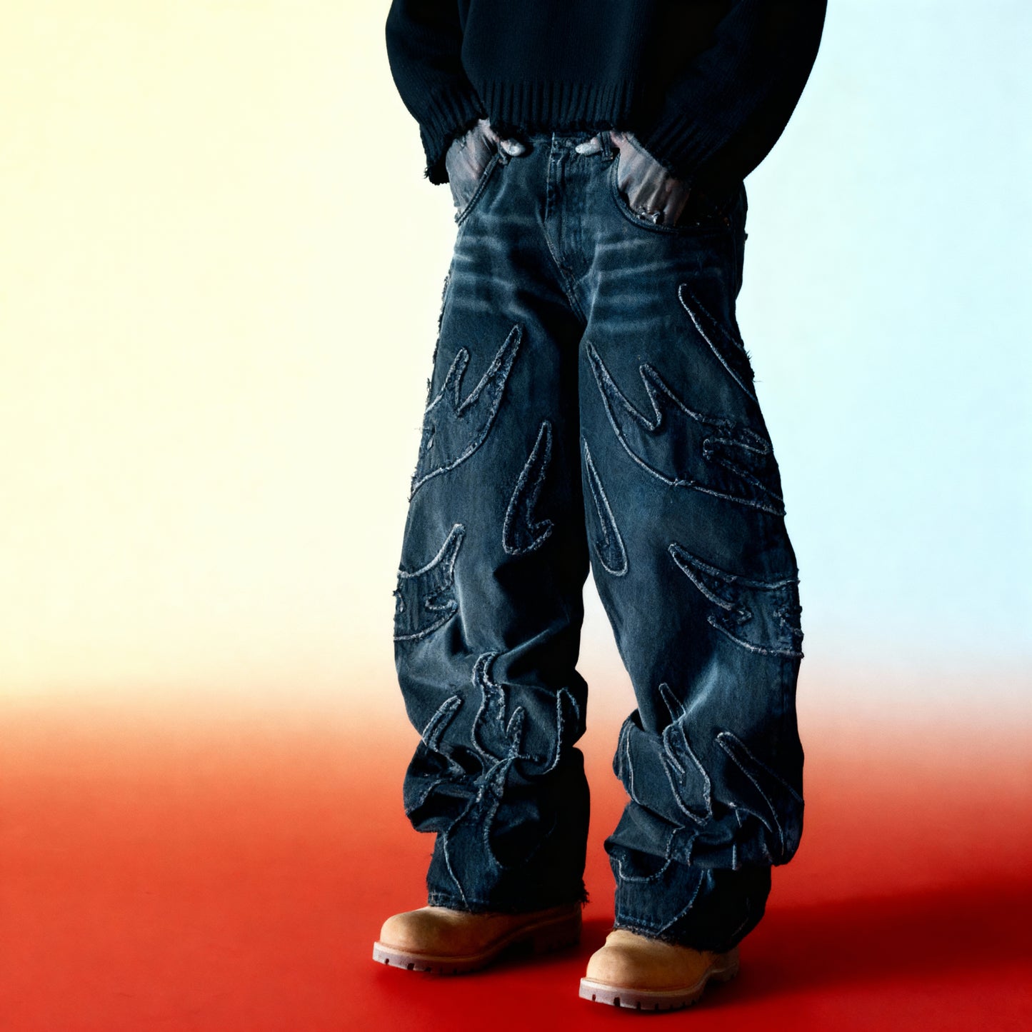 Vintage Patchwork Jeans – Washed Straight-Leg Style