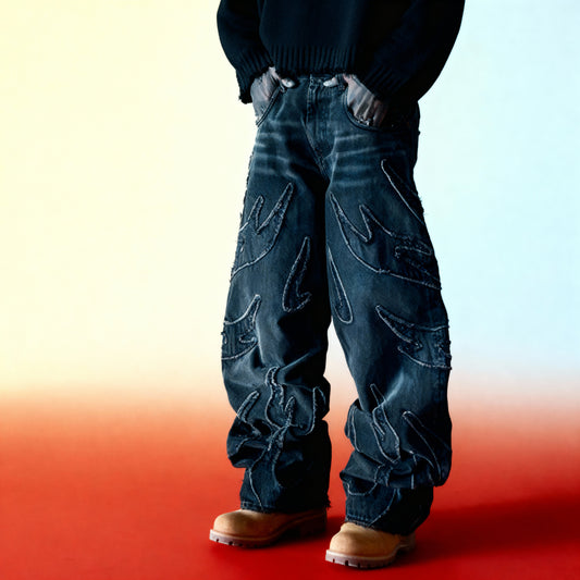 Vintage Patchwork Jeans – Washed Straight-Leg Style