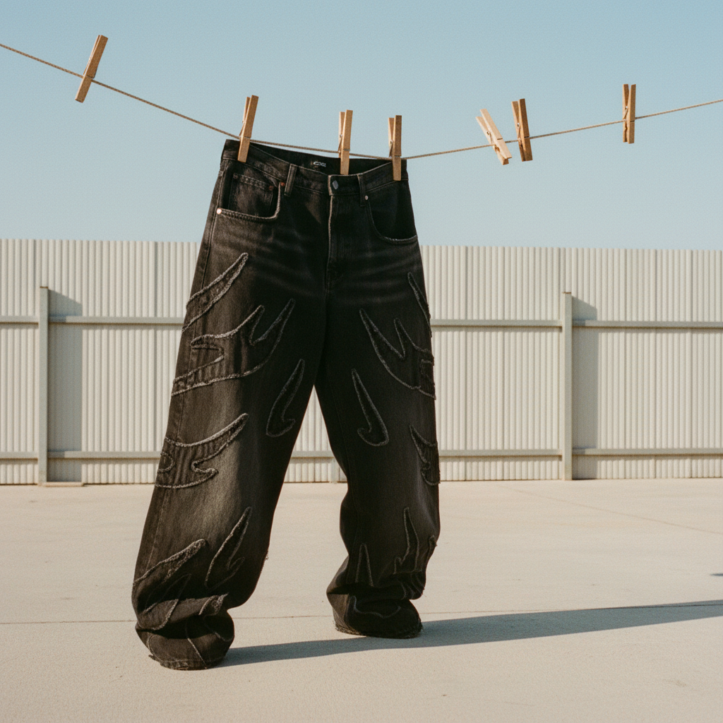 Vintage Patchwork Jeans – Washed Straight-Leg Style