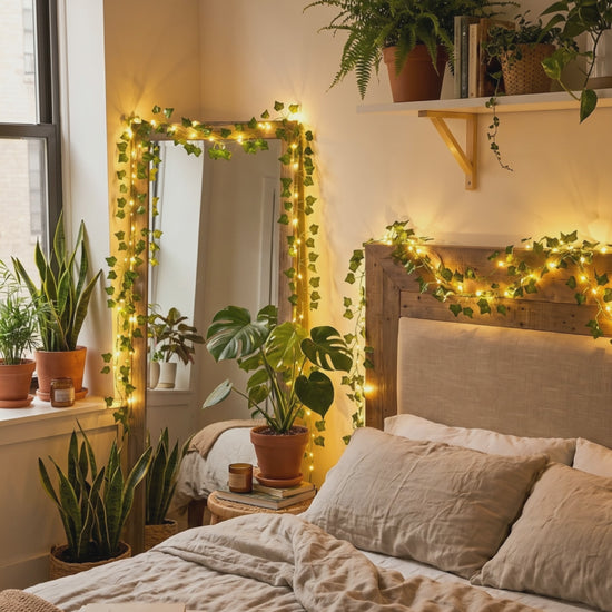 Styling visualization: vine fairy lights bedroom