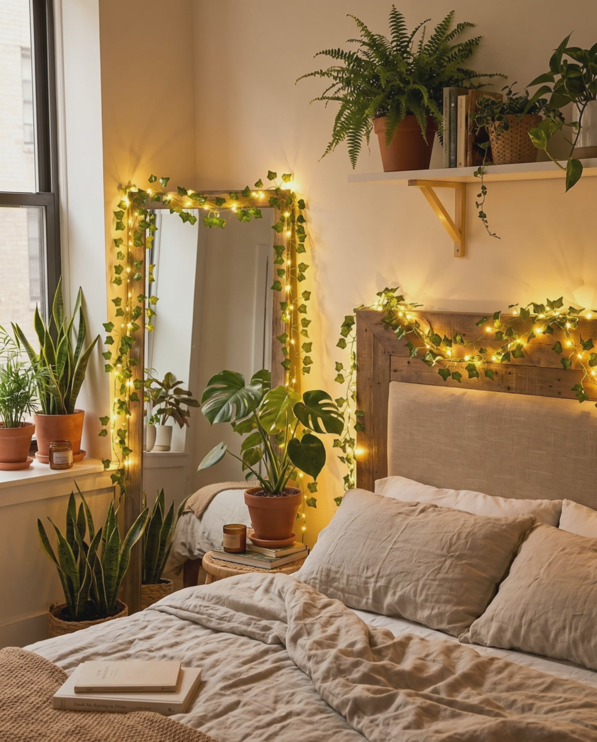 Styling visualization: vine fairy lights bedroom