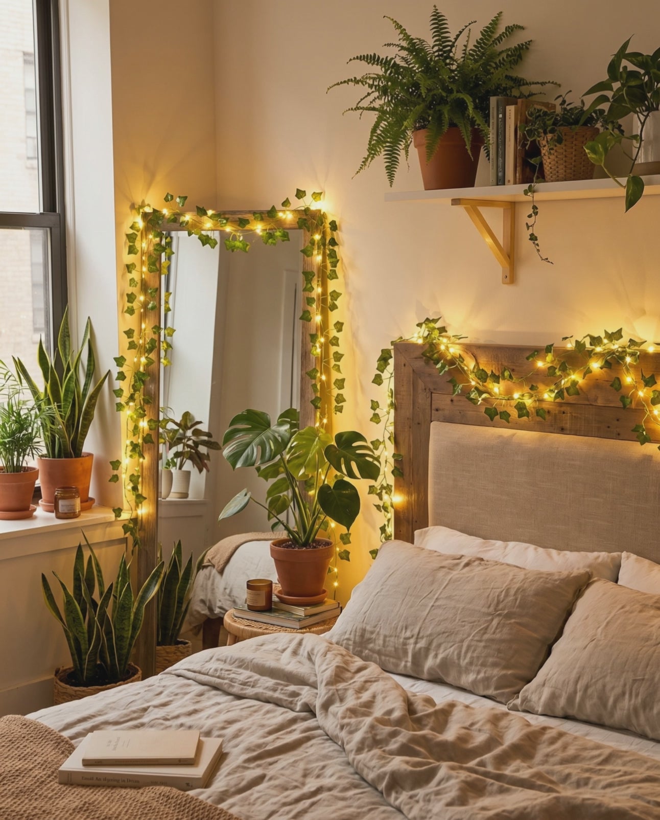 Styling visualization: vine fairy lights bedroom