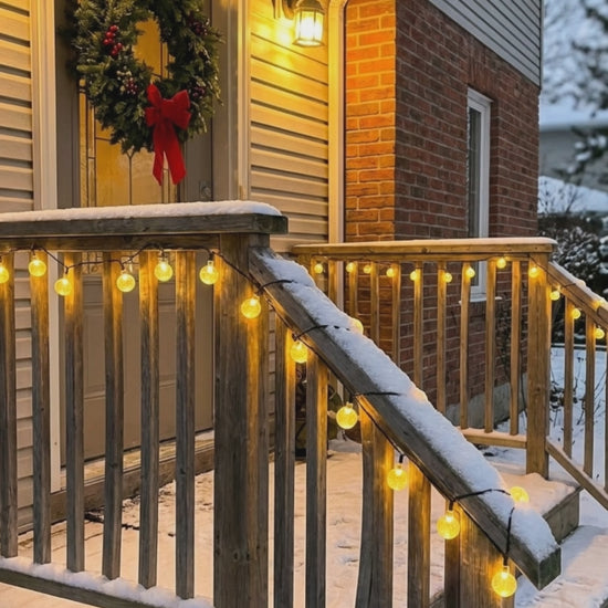 Styling visualization: globe lights on a snowy porch