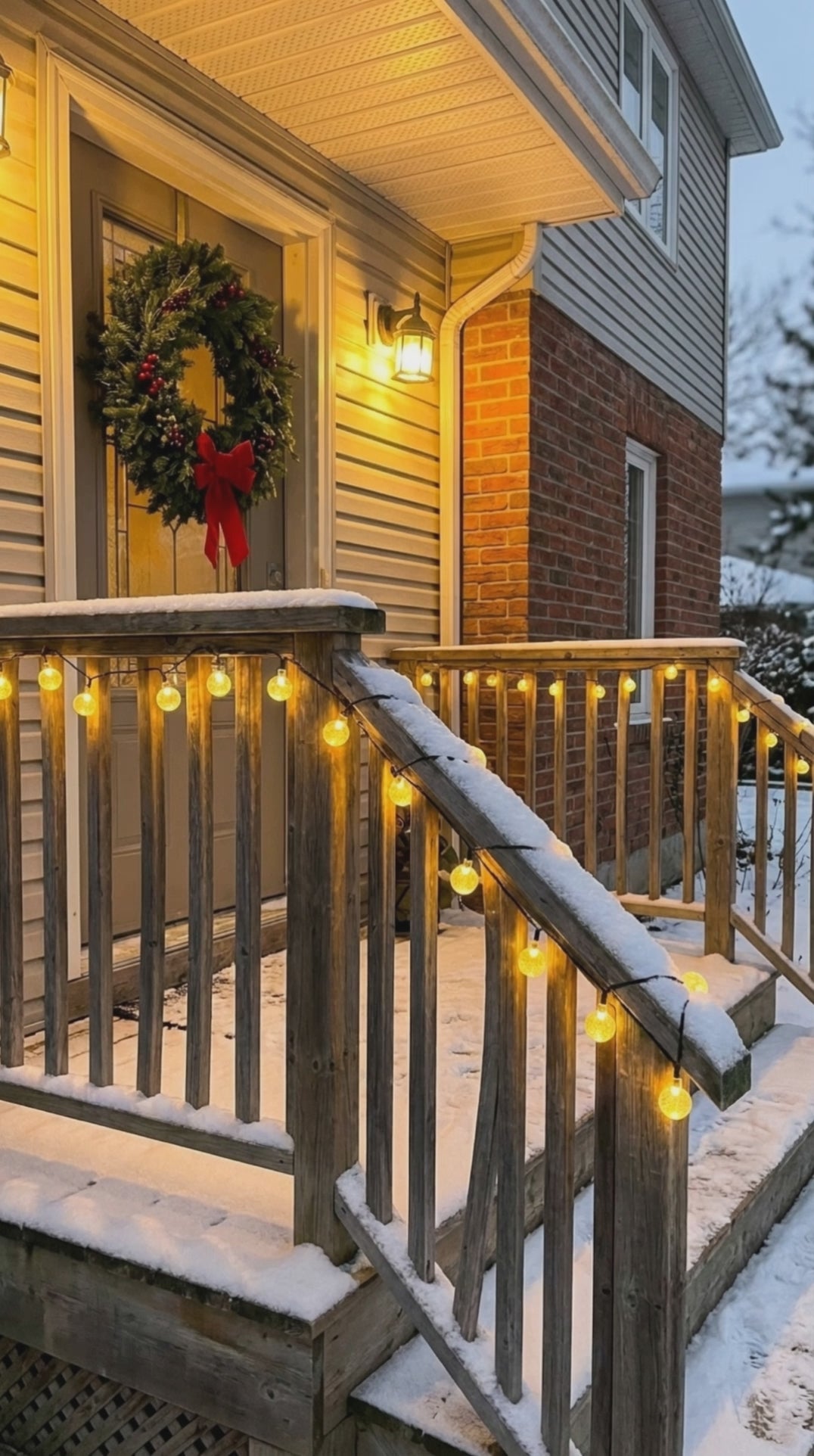 Styling visualization: globe lights on a snowy porch