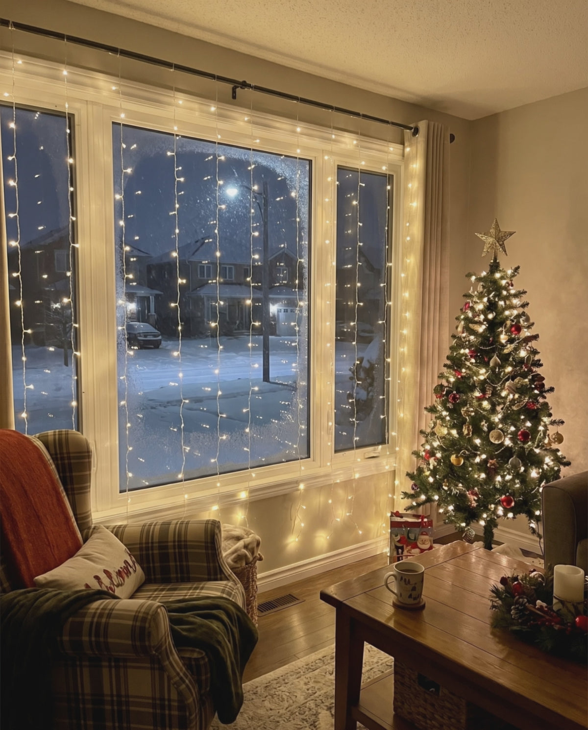 Styling visualization: curtain lights in a winter window